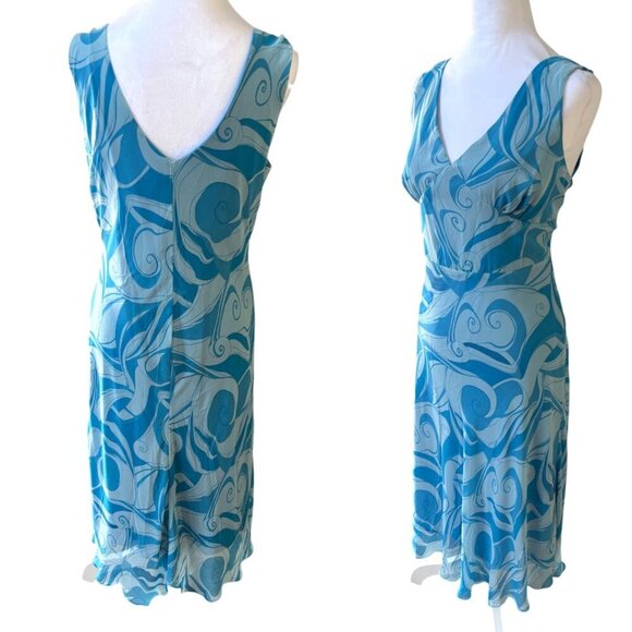 90'S/Y2K‎ BABY BLUE SWIRL GRAPHIC SLIP MIDI DRESS X LARGE EUC - Picture 2 of 4